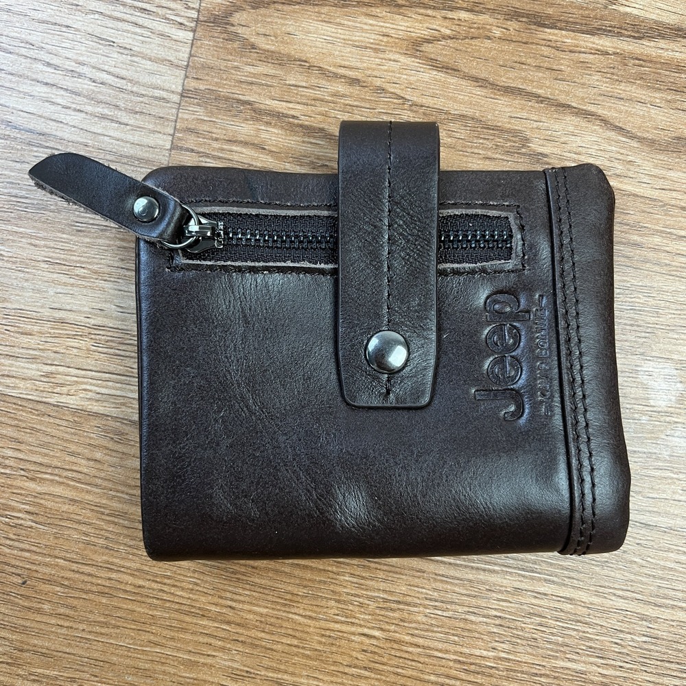 JEEP Wallet Brown Men's‎ Leather Snap Closure NEW